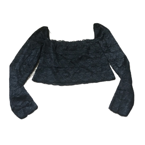 Guess Longsleeve Black Lacy Crop Top - Picture 2 of 7